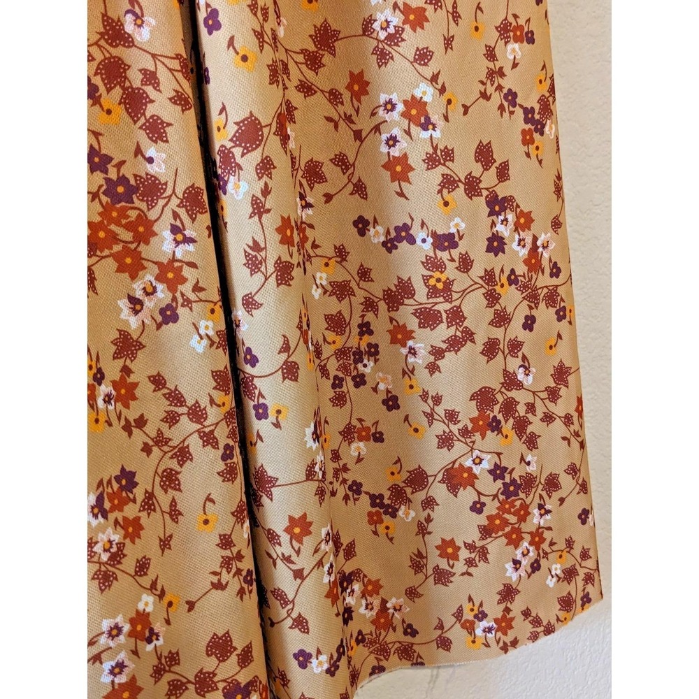 Vintage 1970s Funky Floral Polyester Fabric Brown Orange Retro Garment 60" 2 Yds